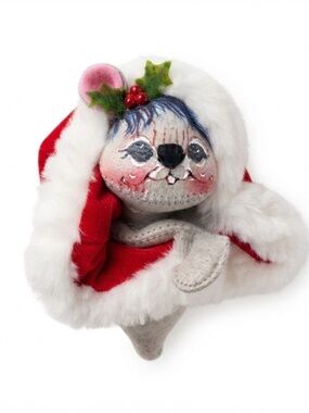 Vintage 1990 Annalee Mobiltee Christmas Mouse Santa Stocking Figurine 9"